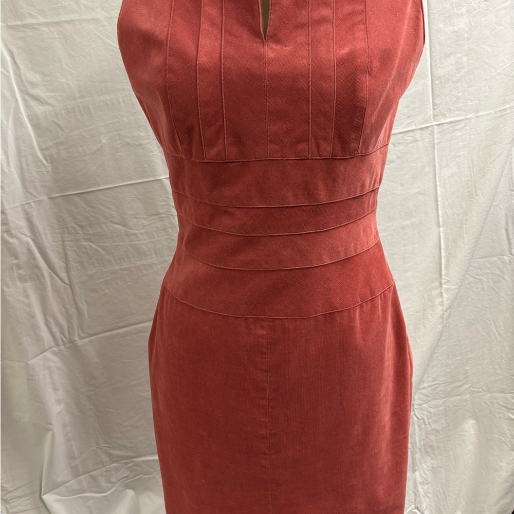 Rose color “brushed corduroy fabric” perfect condition and very flattering on!